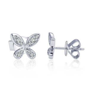 Pendientes de mariposa con diamantes redondos de oro blanco de 9 quilates Messi Jewelry MSE-901 para mujer - Product Image 6