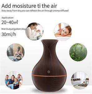 Humidificateur LED 7 couleurs en forme de vase, grain de bois, 200 ml, diffuseur d'aromathérapie d'été pour intérieur, atomiseur silencieux pour bureau - Product Image 6