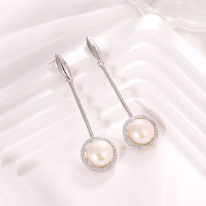 KAMMY Boucles d'oreilles pendantes en argent 925 avec perles d'eau douce de style bohème minimaliste pour femmes, 9,5-10 mm, pour les fêtes - Product Image 4