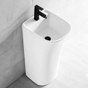 Ceramic Floor Standing Washbasin <b>Round</b> Single Hole One Piece Easy Cleaning Bathroom Sink - Product Image 4