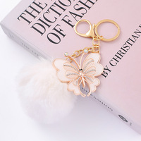 Porte-clés pompon papillon, breloque boule moelleuse, pendentif de sac, mignon Kawaii, vente en gros, personnalisé OEM ODM