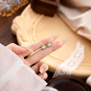 9 Vintage 5mm Round Cut Natural Stone Lace Flower Stud <b>Earrings</b> 925 Sterling Silver Rhodium Plated Jewelry For Women - Product Image 3