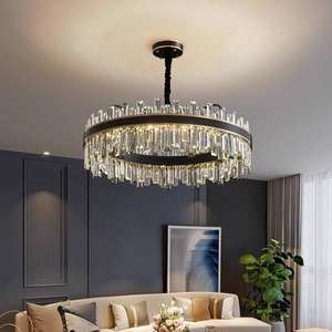 Fancy Modern Hotel <b>Living</b> <b>Room</b> Black Finish Round Multy Ring Connected Crystal Pendant <b>Light</b> - Product Image 4