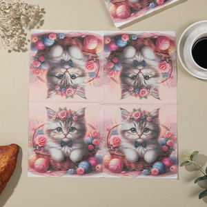 Printed Cat-Themed Paper Napkins 330mmx330mm For Themed Party Decorations - Product Image 3