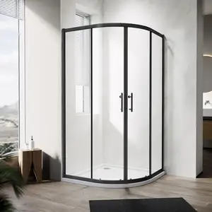 4面板弧形铝框架钢化玻璃转角象限滑动门淋浴房浴室淋浴房