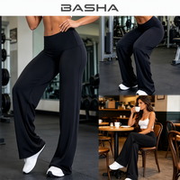 Pantalon de yoga évasé taille haute cousu pour femme BASHAsports, coupe large unie pour la danse, la gym et le quotidien