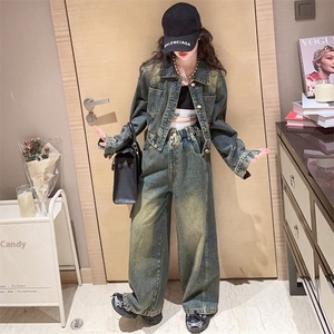 Completo Due Pezzi in Denim Casual e Carino per Ragazze, Traspirante in Poliestere/Cotone, Nuova Moda Primaverile e Autunnale per Bambini <span class=keywords><strong>Online</strong></span> - Product Image 4