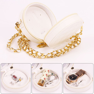 Estuche Organizador de Joyas Redondo de Cuero Portátil Personalizado con <span class=keywords><strong>Espejo</strong></span> y Bolso Cruzado para Viaje - Product Image 5
