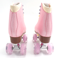 Junran-Patins Quad pour femmes, holographiques pour filles, avec haut en cuir PU, double rangée de roues clignotantes