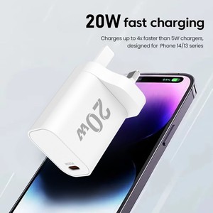 อะแดปเตอร์ชาร์จเร็ว Home Smart 20w Pd 3.0 ช่องเสียบ USB-C 20w  แบบปรับแต่งได้  สำหรับ<span class=keywords><strong>โทรศัพท์</strong></span>มือถือ  รองรับมาตรฐาน UK  ปลั๊กเสียบผนังแบบ USB-C - Product Image 4
