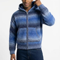 Conception OEM, veste en tricot à capuche personnalisée avec dégradé de couleurs, pull zippé, cardigan décontracté chaud, tricot en mohair duveteux pour hommes