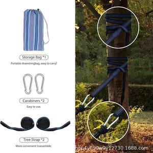 Hamaca para Exteriores Woqi de 78.8x59 Pulgadas, Portátil, para Camping, con Rayas Azules, Tela de Poliéster y Algodón, con Barra para Colgar - Product Image 4