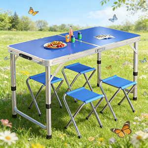 <span class=keywords><strong>Mesa</strong></span> Plegable <span class=keywords><strong>con</strong></span> 4 <span class=keywords><strong>Sillas</strong></span>, Juego de <span class=keywords><strong>Mesa</strong></span> de Picnic de Aluminio <span class=keywords><strong>para</strong></span> Acampar, <span class=keywords><strong>para</strong></span> Fiestas en la Playa y Eventos - Product Image 2
