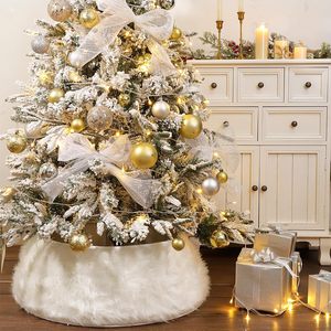Nouveau style décoration de noël Premium artificielle <span class=keywords><strong>longue</strong></span> <span class=keywords><strong>jupe</strong></span> d'arbre en peluche <span class=keywords><strong>blanche</strong></span> <span class=keywords><strong>jupe</strong></span> d'arbre de noël pour la décoration intérieure de la maison - Product Image 1