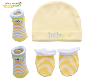 Conjunto de <span class=keywords><strong>Manoplas</strong></span> de algodón suave para bebé recién <span class=keywords><strong>nacido</strong></span>, sombrero a rayas, mitones antiarañazos, calentador infantil, suministros de ropa - Product Image 5