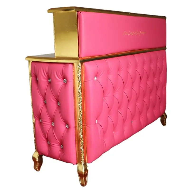 Beauty Salon Barber Shop Reception Desk Exterior Metal Interior Can Be Customized Color Size Pink Office Furniture Modern Wood