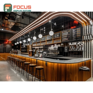 ตู้โชว์กาแฟแบบหรูหรา  ตกแต่งด้วยวีเนียร์ไม้โอ๊ค  พร้อมพื้นที่จัดแสดงขวดน้ำเชื่อม  ตู้โชว์หน้าร้าน - Product Image 1