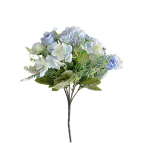 Yasunobu Fleurs Artificielles en Soie, Bouquet de Roses et d'Hortensias, Décoration de Mariage et d'Intérieur, Rose, Bleu, Blanc, Violet, Jaune, Orange - Product Image 5
