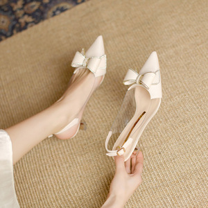 2023 femmes à la mode tempérament Slingback noeud papillon <span class=keywords><strong>talons</strong></span> fins pointu Transparent femmes sandales <span class=keywords><strong>chaussures</strong></span> de mariage pour la mariée - Product Image 5