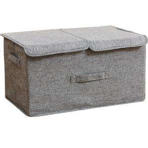 Fabric Double Opening Storage <b>Box</b> Rectangle Beige Clothing Organizer Home Use - Product Image 2