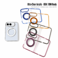Étui transparent rotatif magnétique pour iPhone Duo Fold avec support, dos en acrylique, coque en PC, boutons métalliques, cadre d'appareil photo en alliage, bordure en TPU, ODM