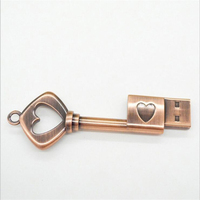 Clé USB en métal en forme de cœur (bronze + rouge) – Clé USB haute vitesse, clé mémoire flash originale, cadeaux, 16 Go, clés USB mignonnes
