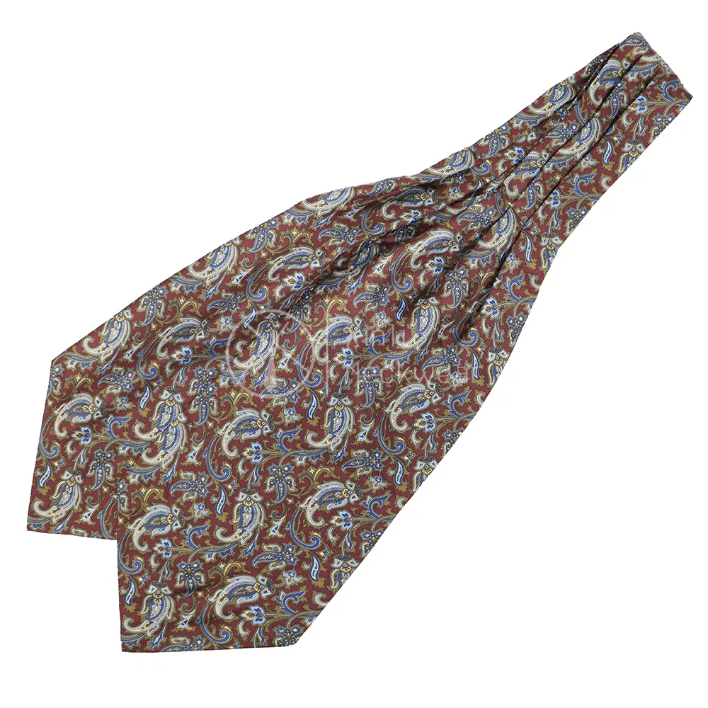 Wholesale Burgundy Polyester Printed Ascot Scarf Polyester Cravate Pour Homme Paisley Men Classic Ties