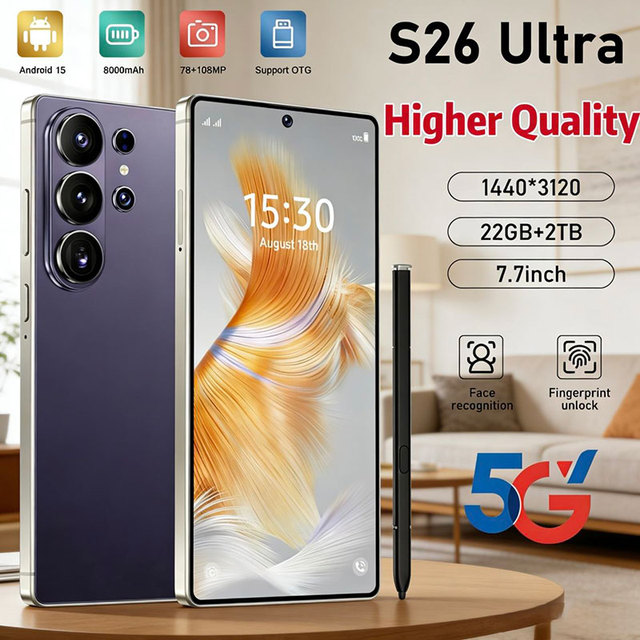 7.7 Inch S26 Ultra 22GB+2TB Mobile Phones Android 15 Smart Phone Dual Sim S26 Ultra Smartphone Cell Phone 5G S26 ULTRA Phones