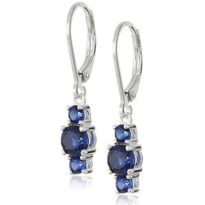 Boucles d'oreilles en forme de goutte bleu saphir pour femmes, en alliage, avec serti à griffes, bijoux de fête à la mode E498 - Product Image 3