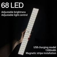 Lumière LED magnétique rechargeable par USB de 40 cm avec 68 LED, capteur de mouvement, DC5V 12V, en aluminium et PC, adhésive, pour sous-meuble