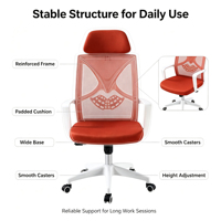 Chaise de bureau moderne pour personnel, chaise de jeu rouge réglable et pivotante du fabricant avec dossier en maille et support lombaire