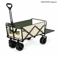 Chariot de camping pliable 10 pouces à double frein, conception à ouverture arrière, cadre en acier à haute teneur en carbone, poignée réglable, quatre roues robustes