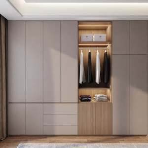 High Quality Portable Adjustable Solid <b>Wood</b> Bedroom Furniture Walk-In Closet <b>Wardrobe</b> Open Shelving LED Lighting Design Villa - Product Image 2