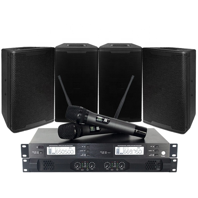 Professional 4 Channel Wireless Hi-fi Audio System Home Microphone Speakers Set