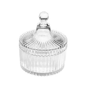 Empty luxury Chocolate Electroplate Hand Blown Glass Making Clear Holder Candle Jar With Lid