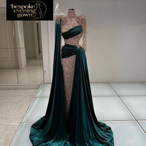 Vestido de fiesta de moda europea americana con personalización del fabricante, vestido de noche verde con cuentas para anfitrión de actuación de banquete anual - Product Image 4