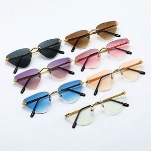 Lunettes de soleil sans monture à verres dégradés colorés, nouvelle collection, avec logo personnalisé, protection UV400, monture en alliage, forme triangulaire, pour hommes et femmes - Product Image 2