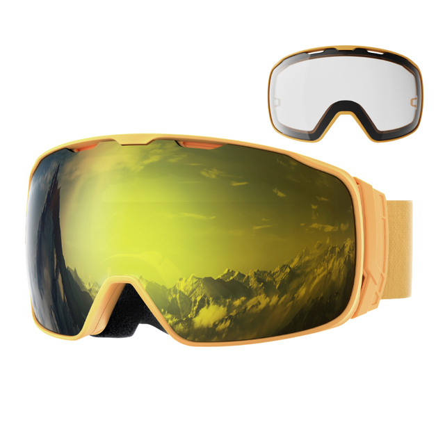 10B HD Red Mirror Lens OTG Snow Goggles Anti-Fog Magnetic Clip Locking System UV400 Protection Custom Logo Strap Ski Goggles
