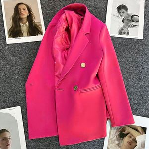薄手の秋用無地スモールスーツジャケット レディース カジュアルコート ダブルブレスト エレガント オフィスレディーブレザー - Product Image 3