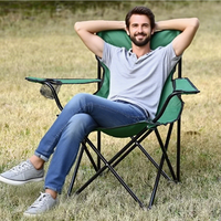 Fauteuil de pêche pliant portable robuste avec structure en fer et table latérale pour la pêche en plein air, la plage et la randonnée