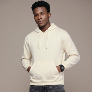 Sudadera con Capucha para Hombre, Color Crema, Corte Regular, Felpa de Algodón, Estilo Casual, Color Sólido, para Otoño - Product Image 1