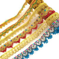 Ruban de dentelle brodé métallique doré avec paillettes pour costumes de carnaval, couture et artisanat, vente en gros