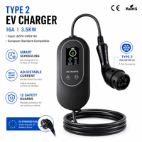 Chargeur EV portable 3,5 kW 16A Type 2 IEC 62196, station de recharge pour véhicules électriques, borne de recharge 220V réglable pour VW ID4 Tesla BMW Audi