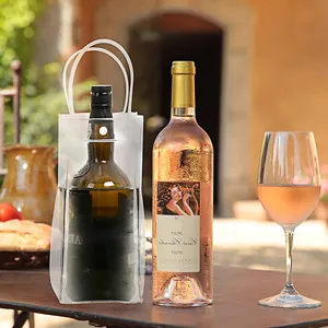 Yüksek kaliteli şeffaf plastik şeffaf Pvc taşınabilir şarap soğutma buz soğutucu alışveriş çantası şampanya bira beyaz şarap için
