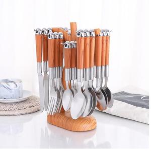 Ensemble de couverts en acier inoxydable, lot de 4 poignées en <span class=keywords><strong>bois</strong></span>, ensemble de vaisselle en acier inoxydable, couteau, fourchette, cuillère, accessoires de cuisine - Product Image 5