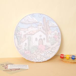 Toile à encadrer pour artiste, imprimée, 100% coton, sans acide, avec cadre en bois, forme ronde, pour <span class=keywords><strong>peinture</strong></span> par numéros, 25x25cm - Product Image 4