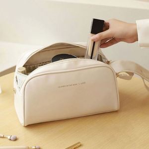 Large Capacity Pu Leather Cosmetic <b>Pouch</b> Portable Waterproof Toiletry Bag Double Zipper Travel Makeup Bag - Product Image 4