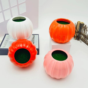 Pots de fleurs en plastique en forme de citrouille simulée, 10 cm, décoration de bureau mignonne pour plantes vertes - Product Image 1