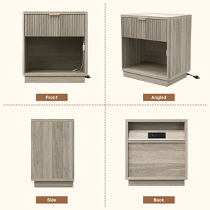 Modern Eco-Friendly Wooden <b>Sensor</b> <b>LED</b> Nightstand Storage USB Ports AC Outlets RGB <b>Light</b> Music Mode Timing Bedroom Furniture - Product Image 6
