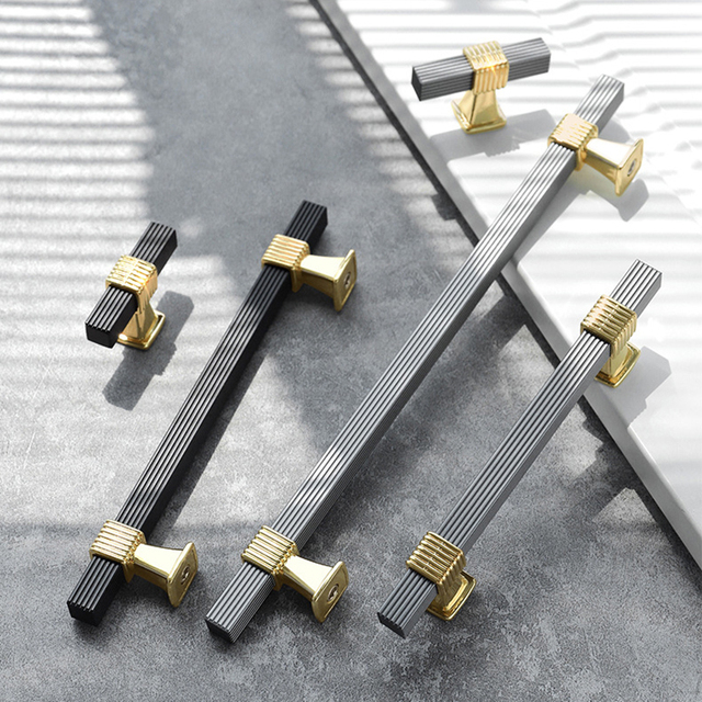 Oukali Aluminum Cabinet Door Handle Black Wardrobe Dresser Kitchen Cupboard Drawer Knobs Pulls Furniture Hardware